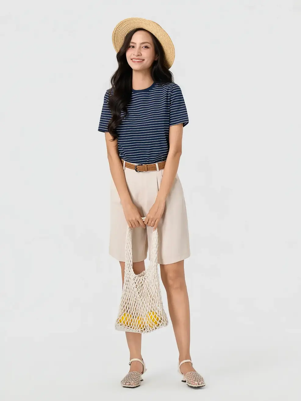 Áo Phông Nữ Regular Kẻ Ngang - Kẻ Tím Than 139 - S