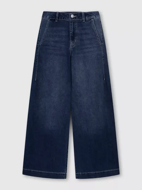 Quần Jeans Nữ Wide Leg Ly Chéo Mềm Mại Co Giãn