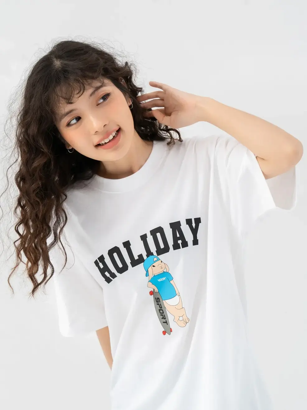 T-shirt Thể Thao Nữ Thỏ Trượt Ván - Trắng - 1