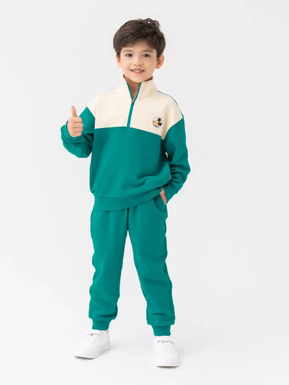 Bộ Đồ Thu Đông Kid Cổ 5 Phân In Mickey Sau Lưng - Xanh lục - 2