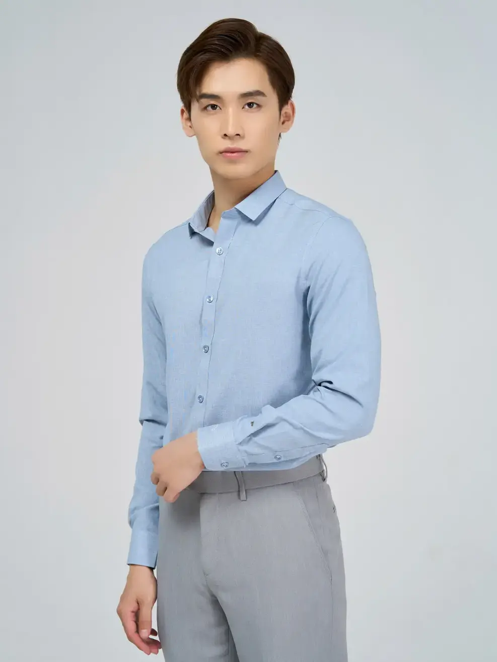 Áo Sơ Mi Cafe Dài Tay Phom Regular (SMM3010) - Phối Màu Xanh Da Trời 057 - M