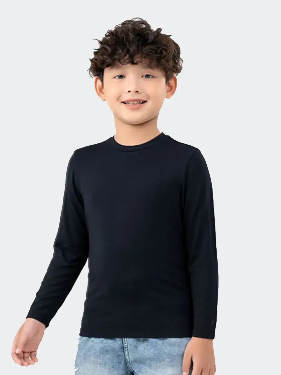 Áo Thu Đông Trẻ Em Giữ Nhiệt Cổ Tròn - Đen - 4-5