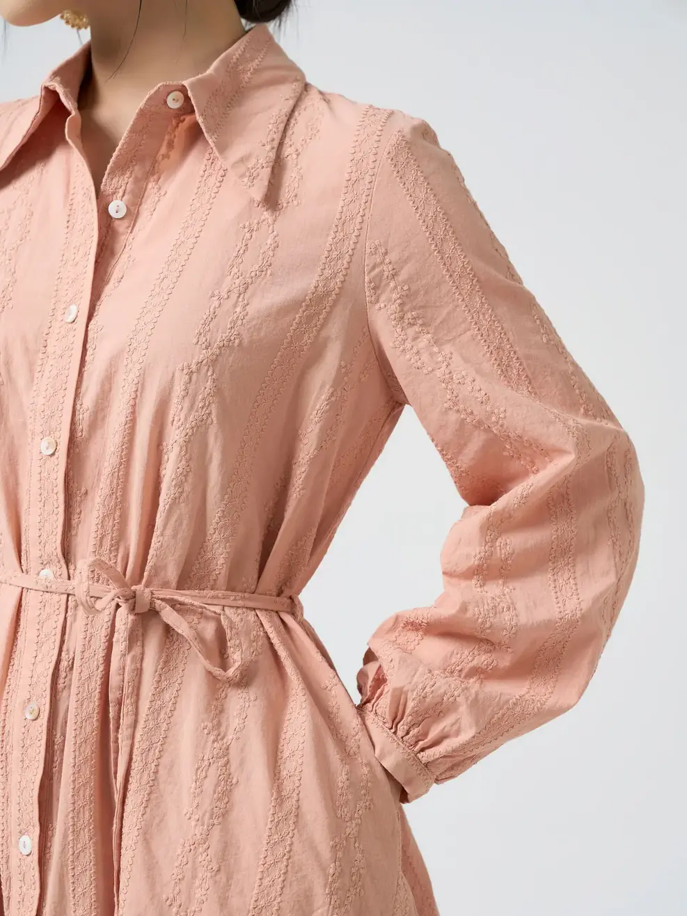 Váy Liền Cổ Đức Đai Eo Xòe Tầng - Hồng 003 - M