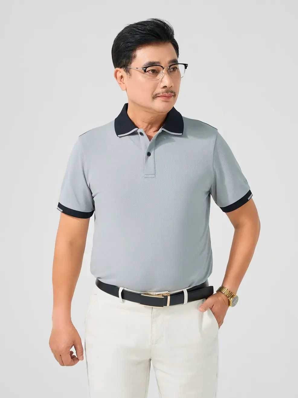 Áo Polo Nam In Thân Sau Phối Bo - Ghi - M