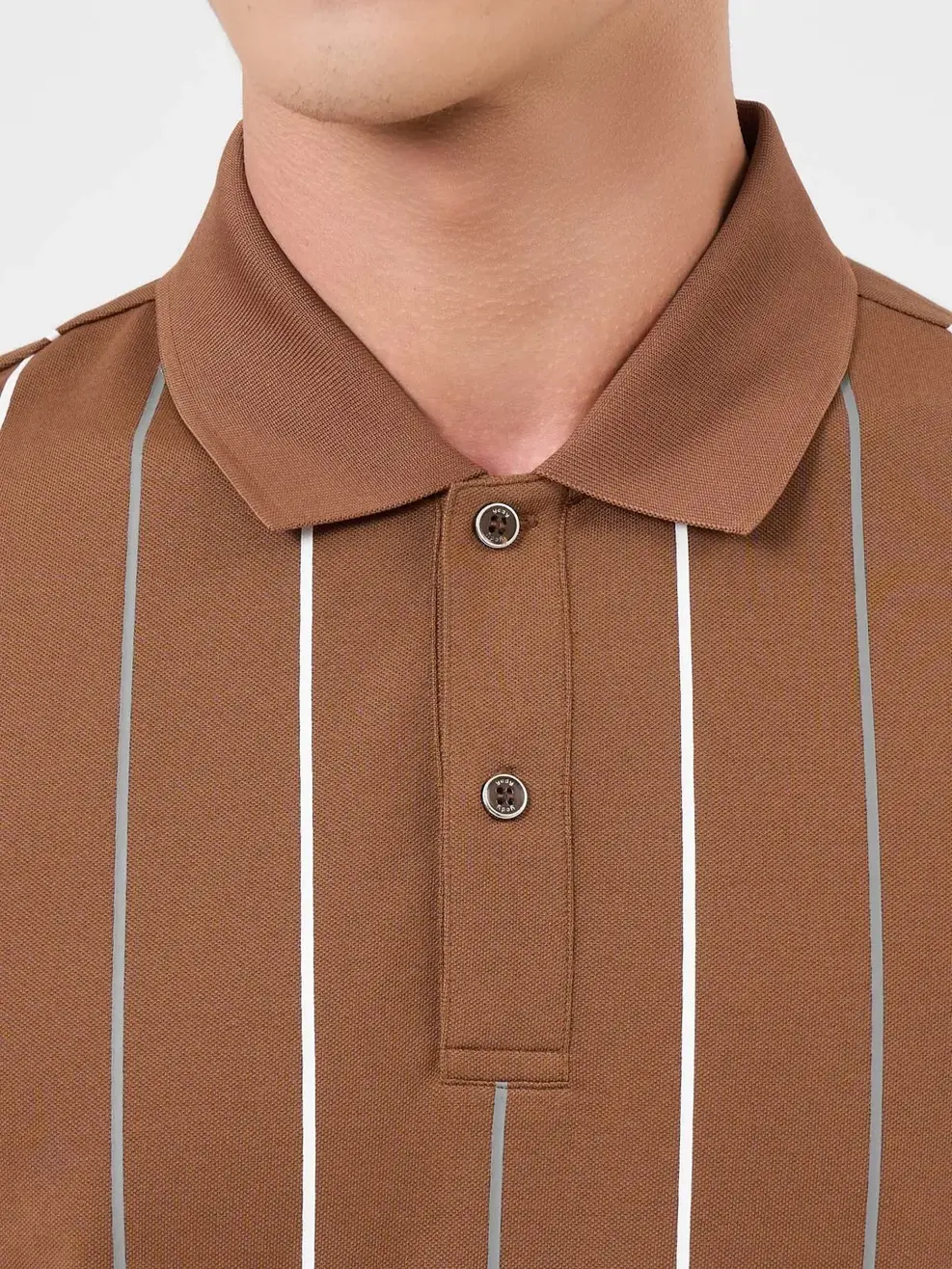 Áo Polo Nam Mắt Chim In Tràn Kẻ Hai Màu - Nâu - M