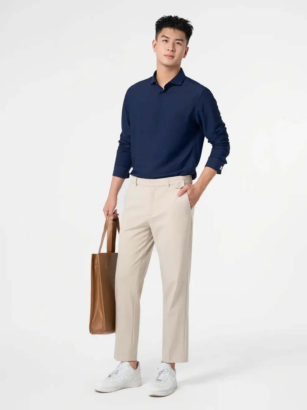 Sơ Mi Dài Tay Nam Knit Tay Kiểu - Tím than - M