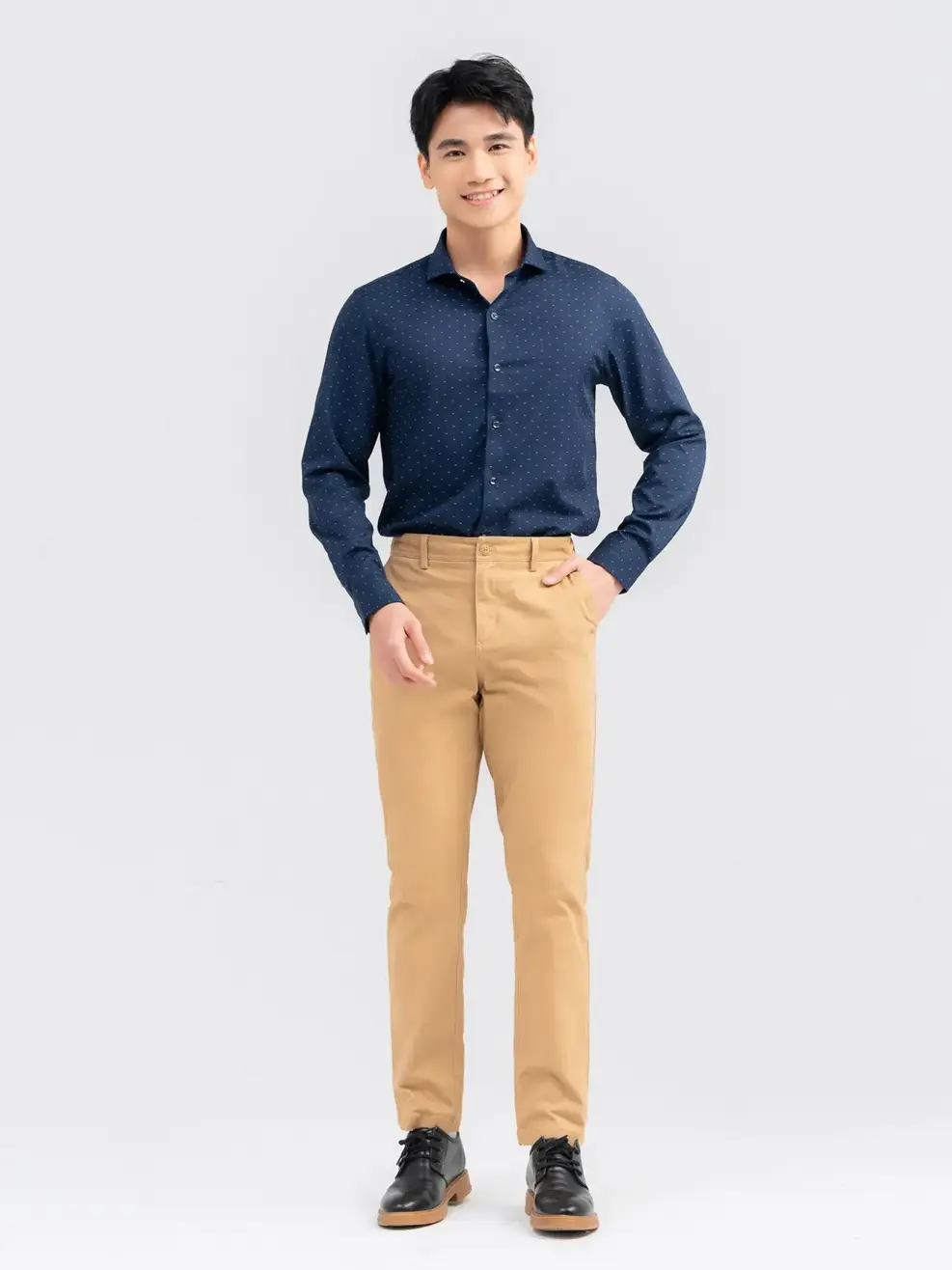 Sơ Mi Dài Tay Nam Họa Tiết Nhí - Xanh than - M