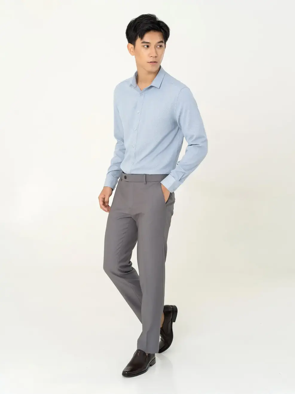 Sơ mi Café dài tay melange - Xanh ghi - 3XL