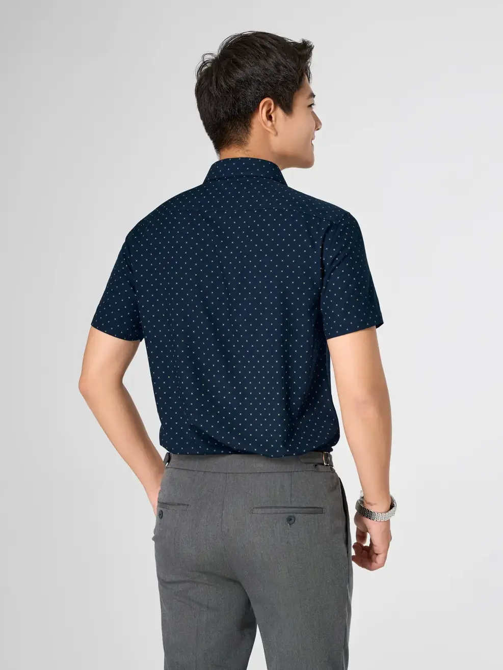 Áo Sơ-mi Nam Họa Tiết Cộc Tay Túi Ngực - Họa tiết tím than 099 - S