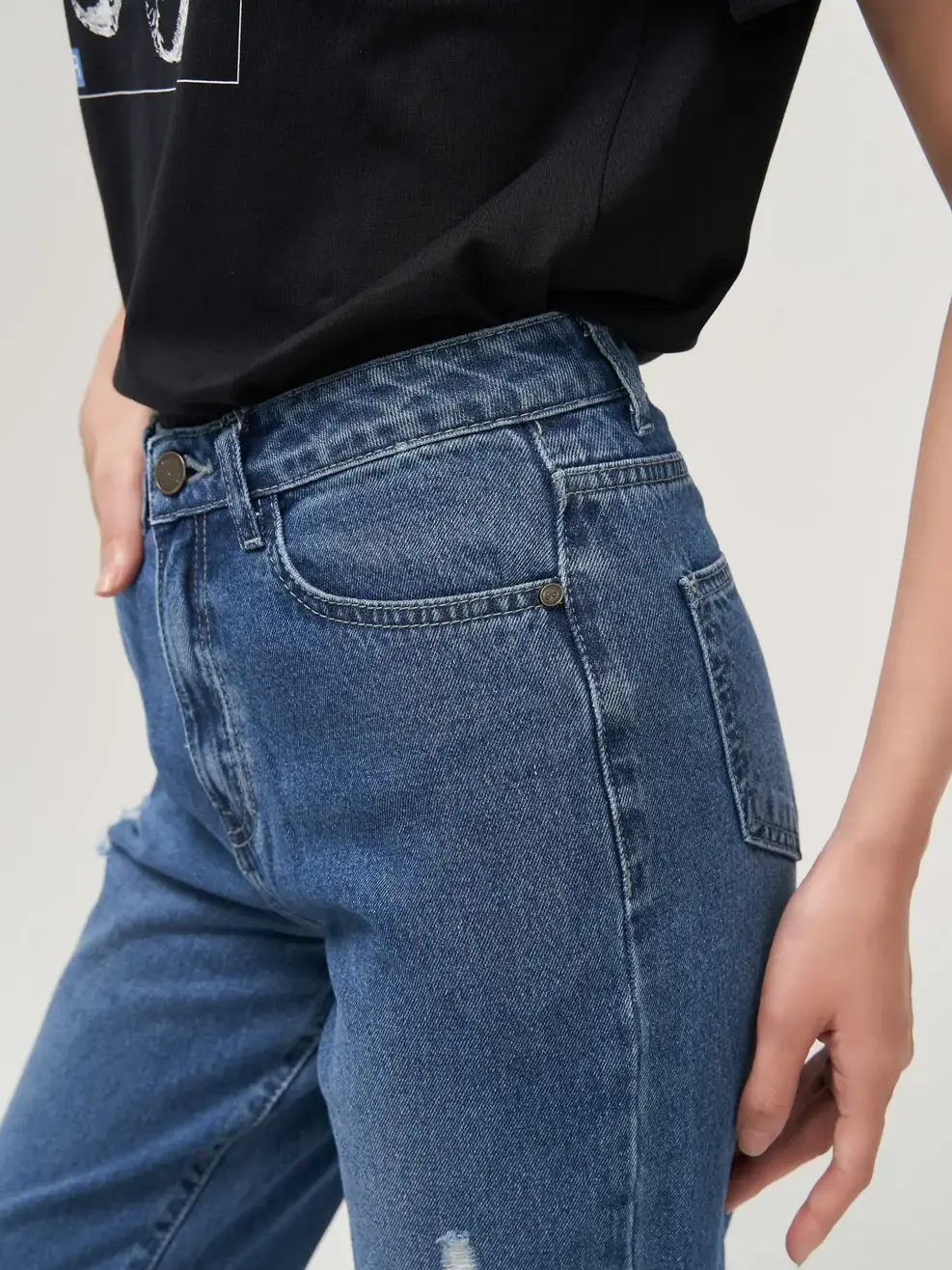 Quần Jeans nữ rách baggy - Xanh - 28
