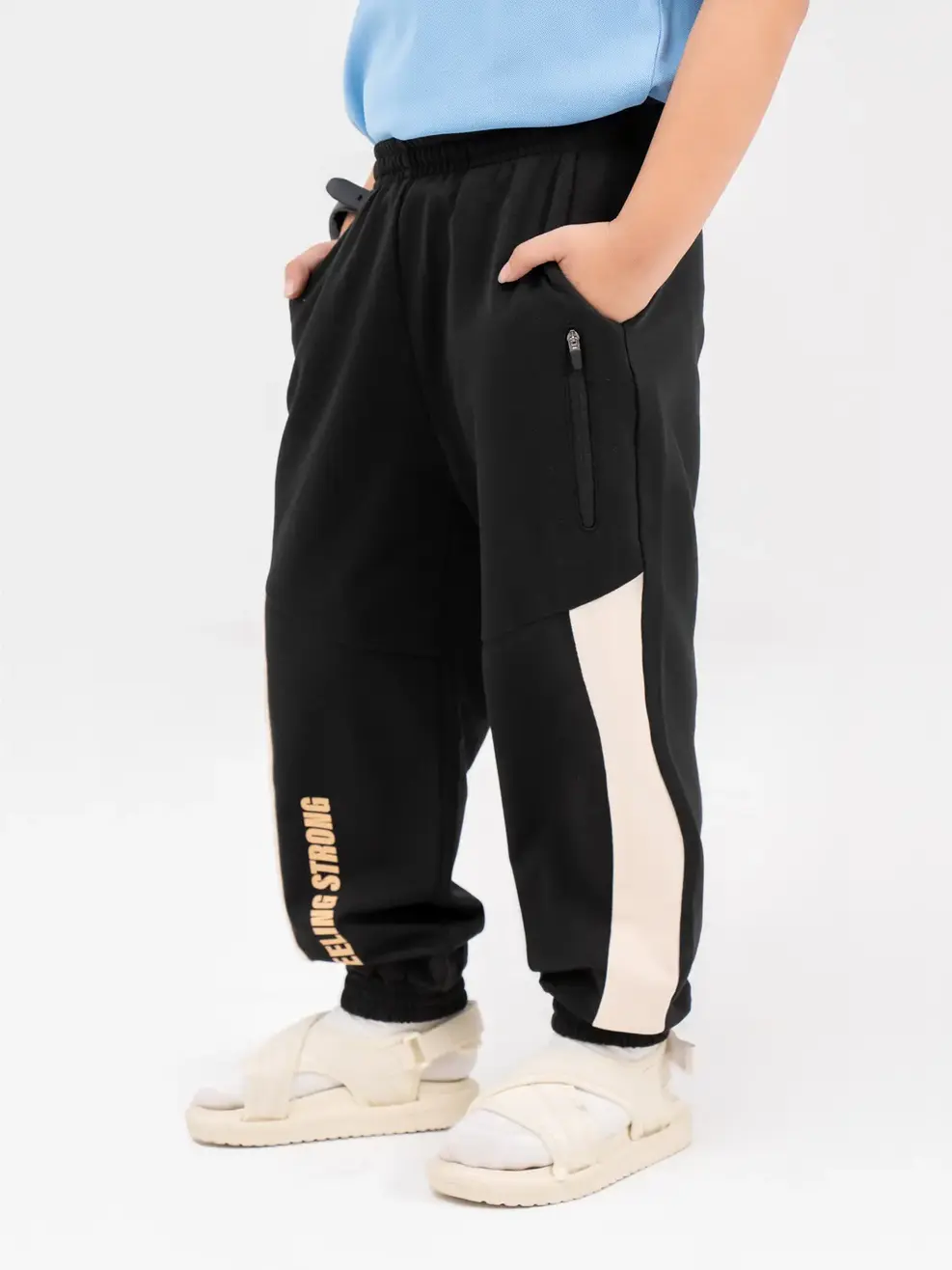 Quần Nỉ Kid Phối Sườn Khoá Ép Sim - Đen - 2