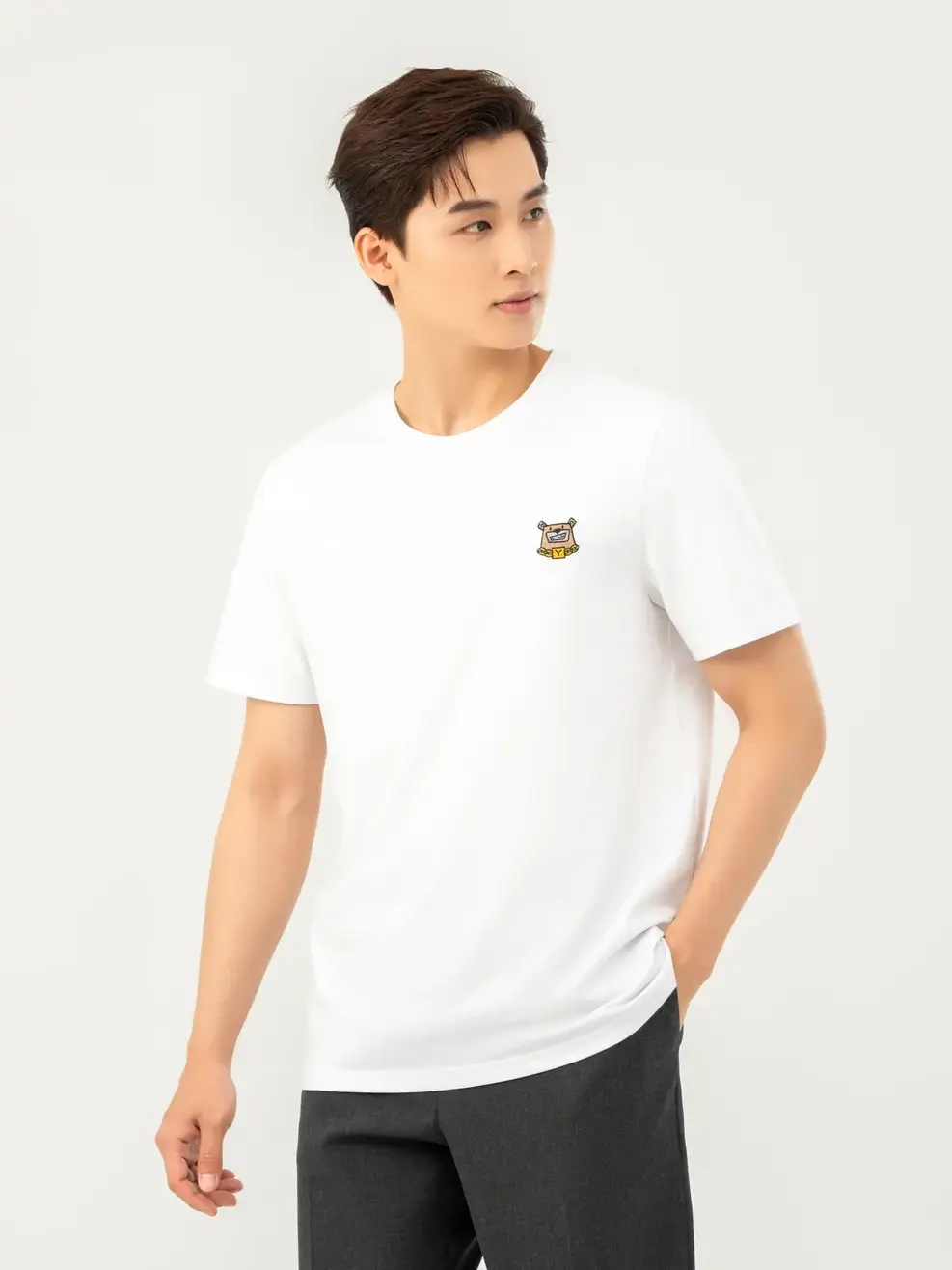 T-shirt Nam Thêu Ngực Bột Ngô - Trắng 1 - M