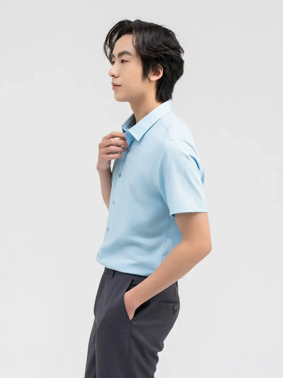 Sơ Mi Nam Cộc Tay Bạc Hà - Xanh lơ - M