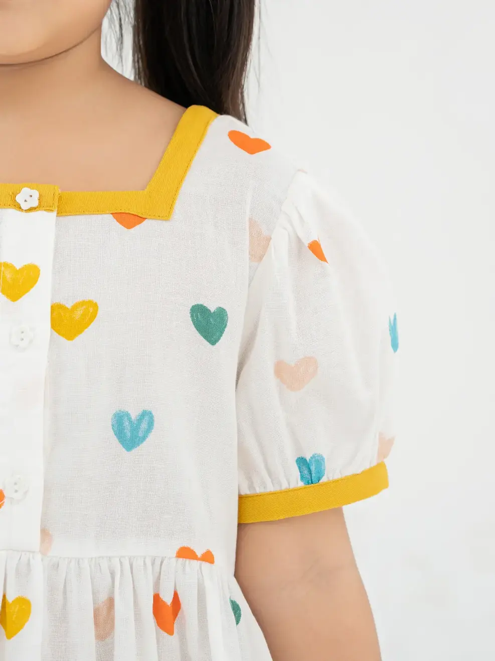 Đầm Kid Họa Tiết Tim Phối Cổ - Trắng - 2