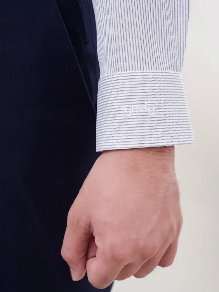 Sơ mi Knit nhật kẻ dài tay - Kẻ tím than nhỏ - XL