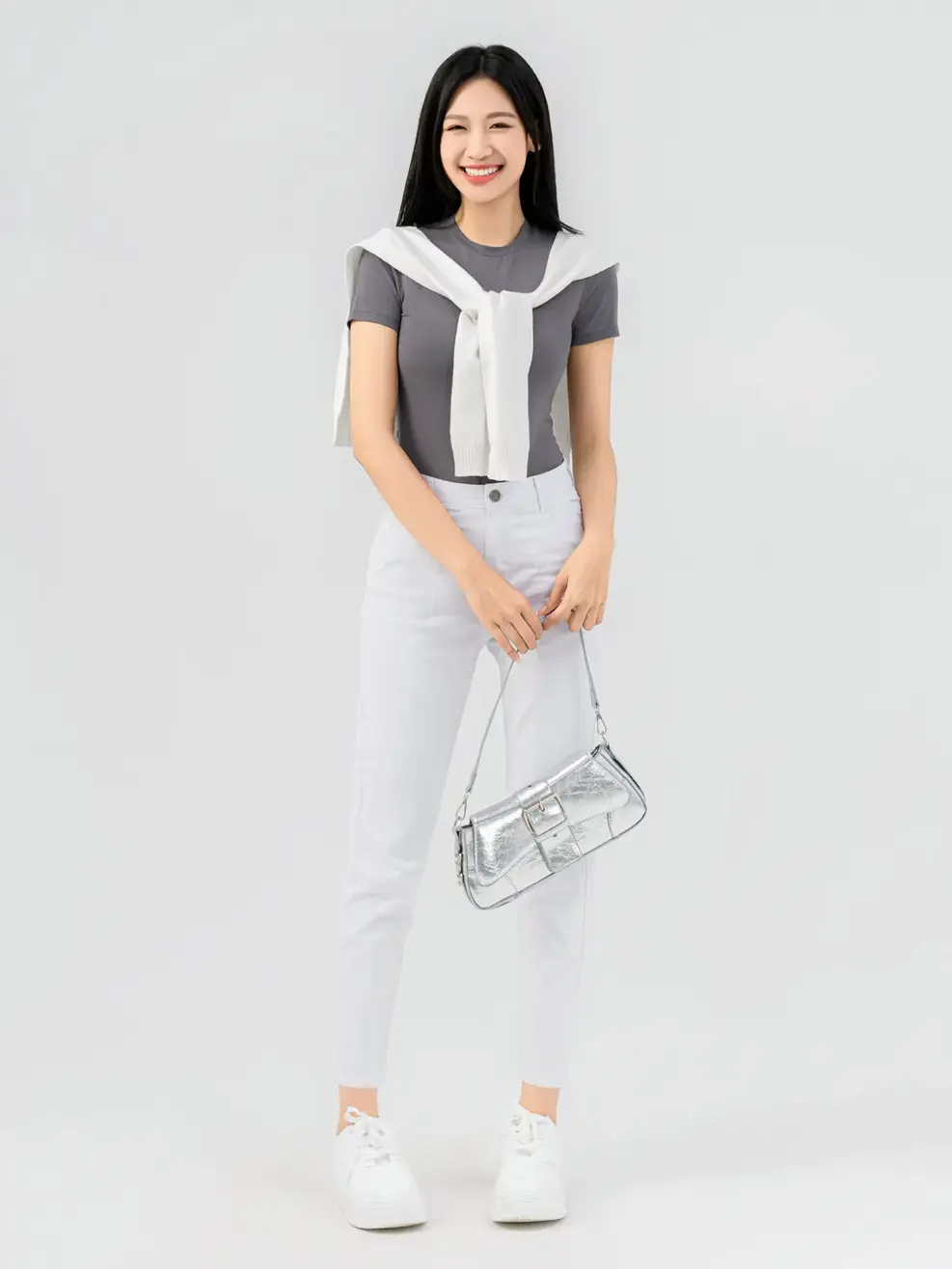 T-shirt Nữ Ôm Cổ Cao Crotop - Xám - S