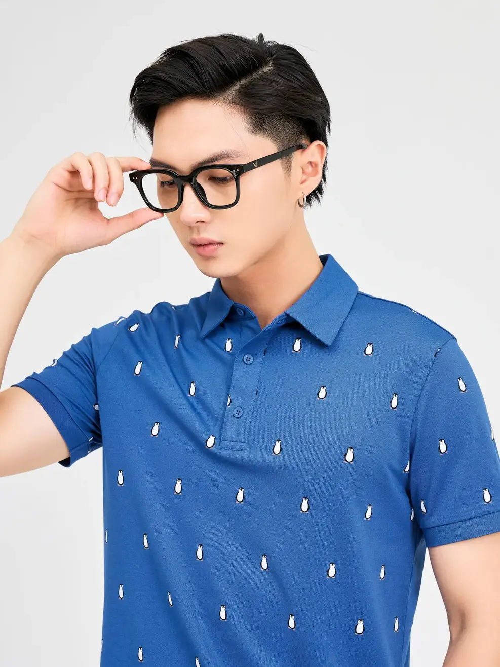 Polo Nam In Chim Cánh Cụt - Xanh Biển - XL