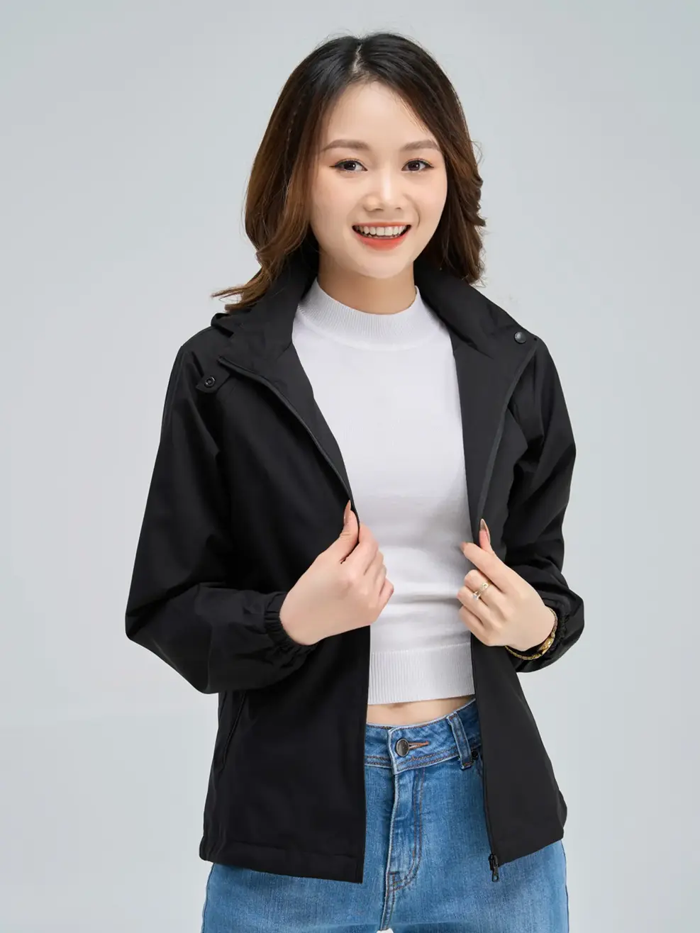 Áo khoác nữ phối lưng - Đen - XL