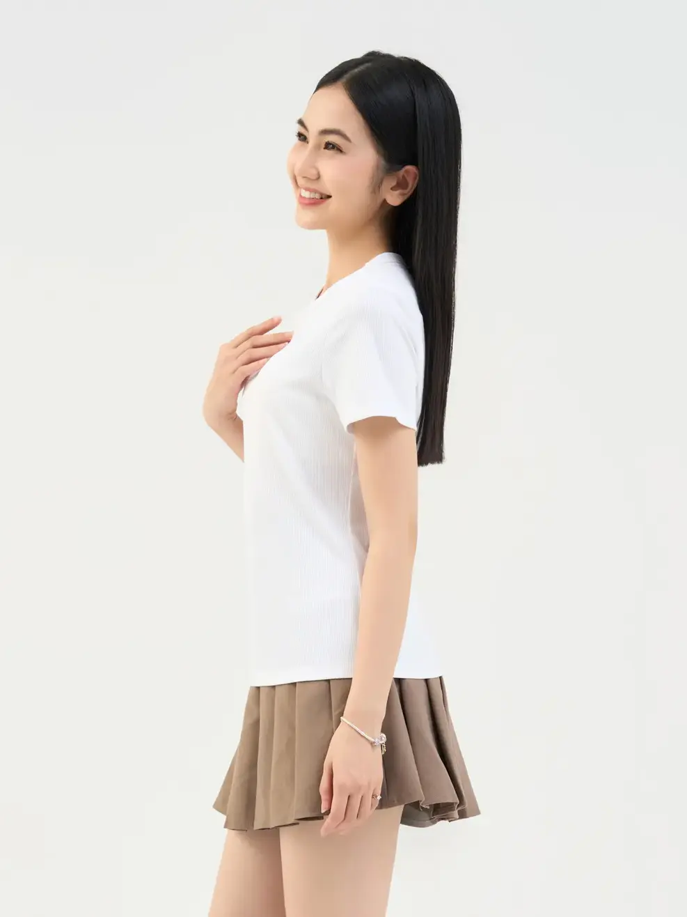 T-shirt Nữ Thun Ôm Vải Zip - Trắng - S