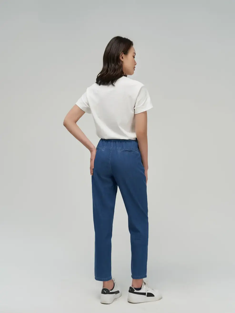 Quần Jean baggy cạp chun - Xanh đậm - 26