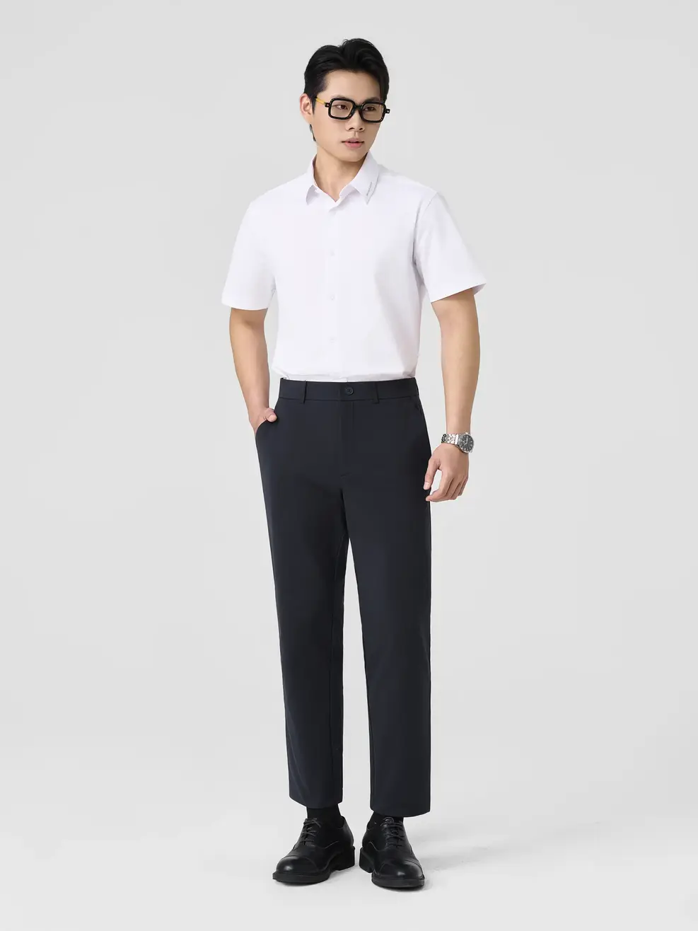 Áo Sơ-mi Ngắn Tay Cao Cấp Regular In Nổi - Trắng 016 - M