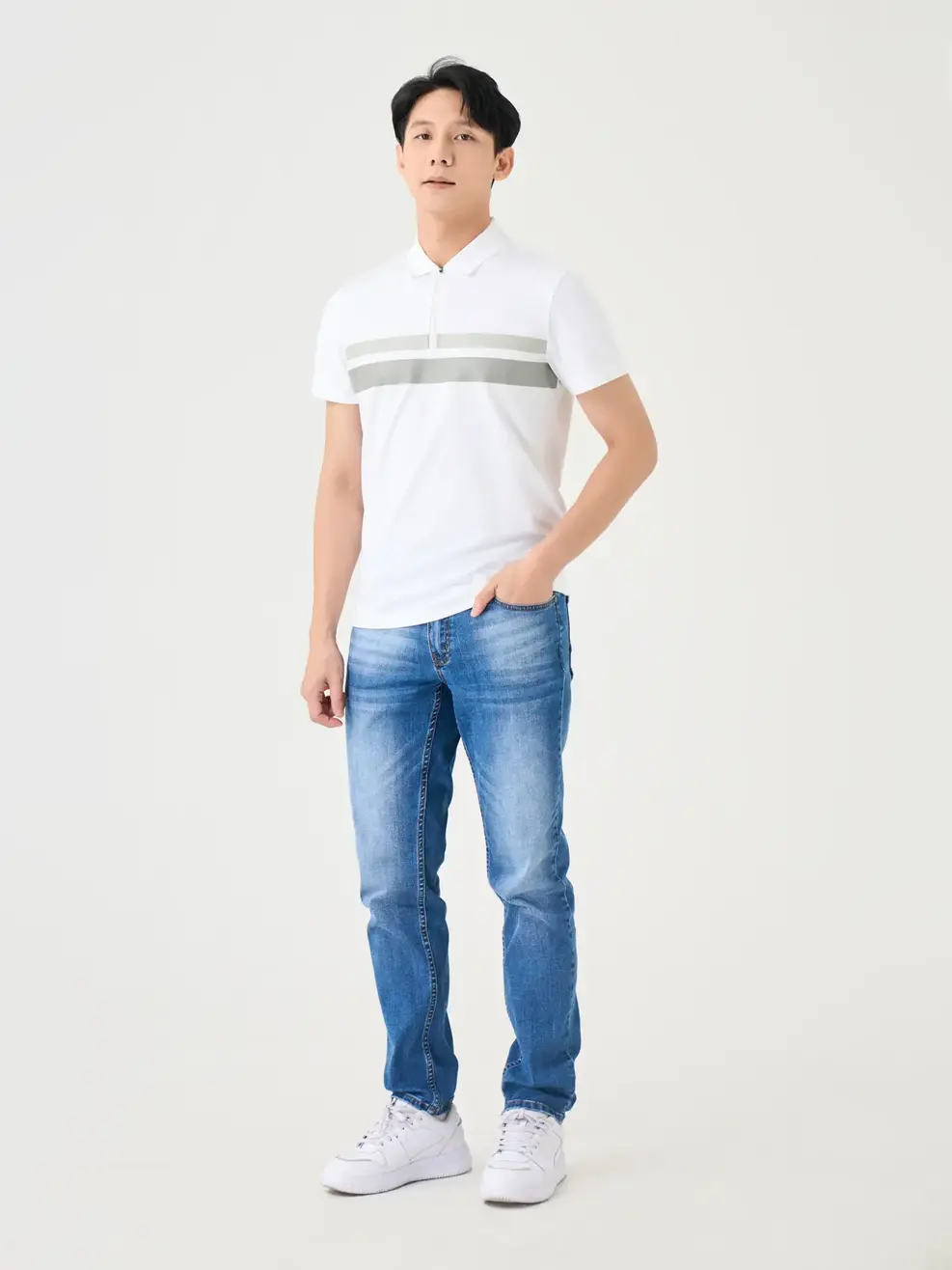 Áo Polo Nam Nẹp Khoá - Trắng kem - M