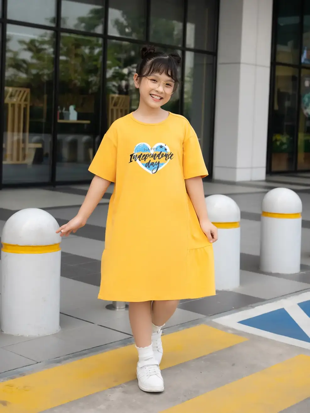 Váy trẻ em nhún tầng trái tim - Vàng - 10