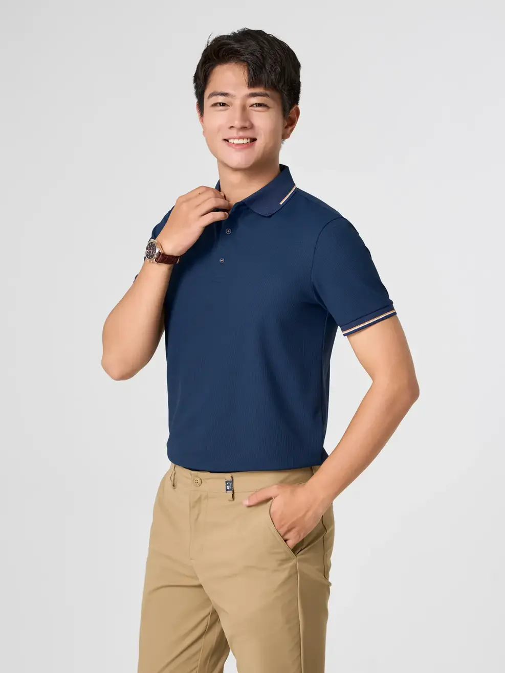 Áo Polo Vải Siêu Co Giãn Bo Cổ Dệt - Navy 005 - S
