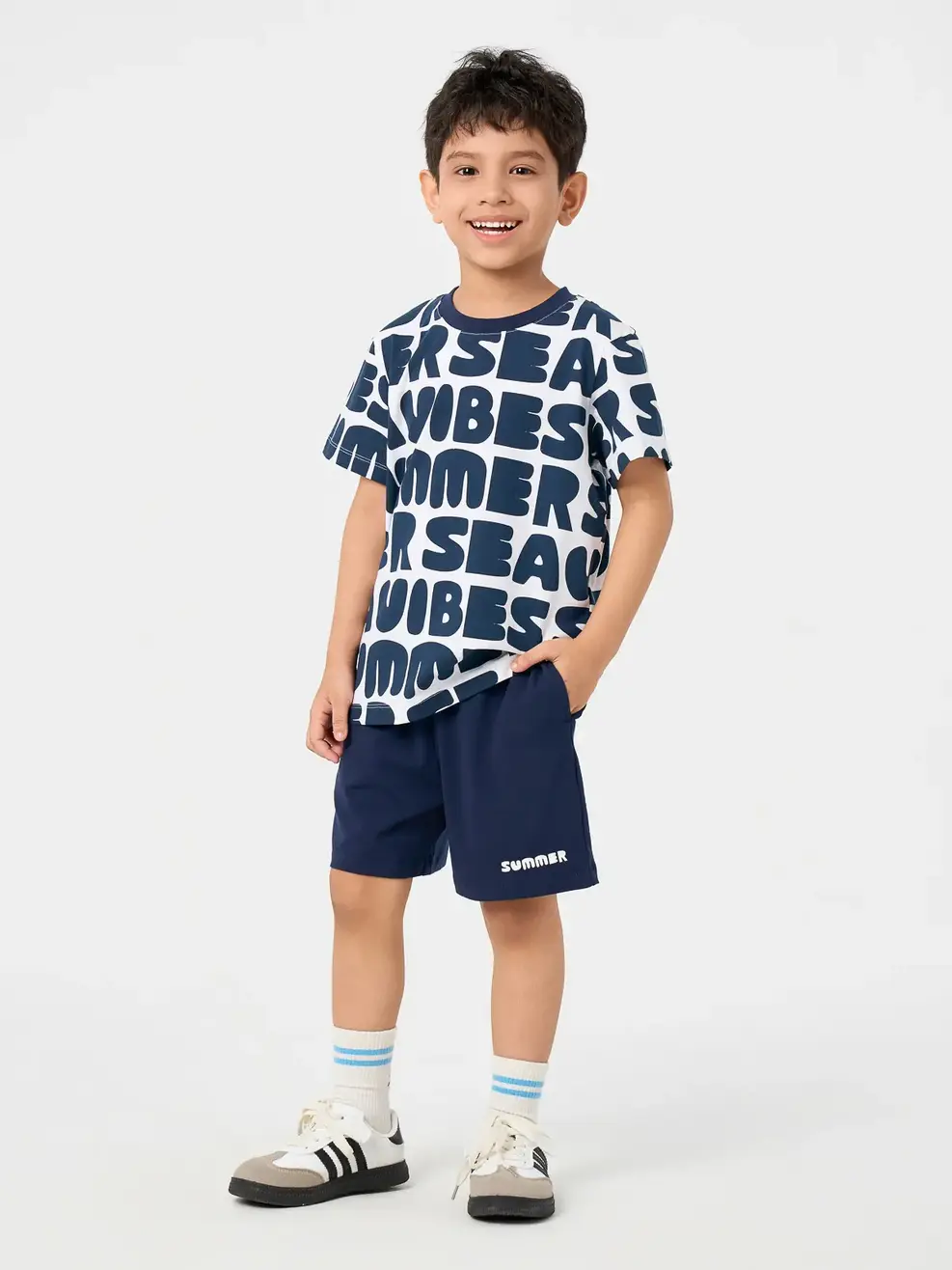 Bộ Đồ Bé Trai Summer - Hoạ Tiết Tím Than 138 - 110