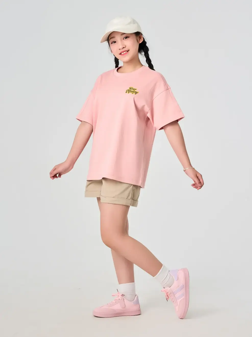 Áo Phông Kid Dải Chỉ In Ngực - Hồng 024 - 10-11