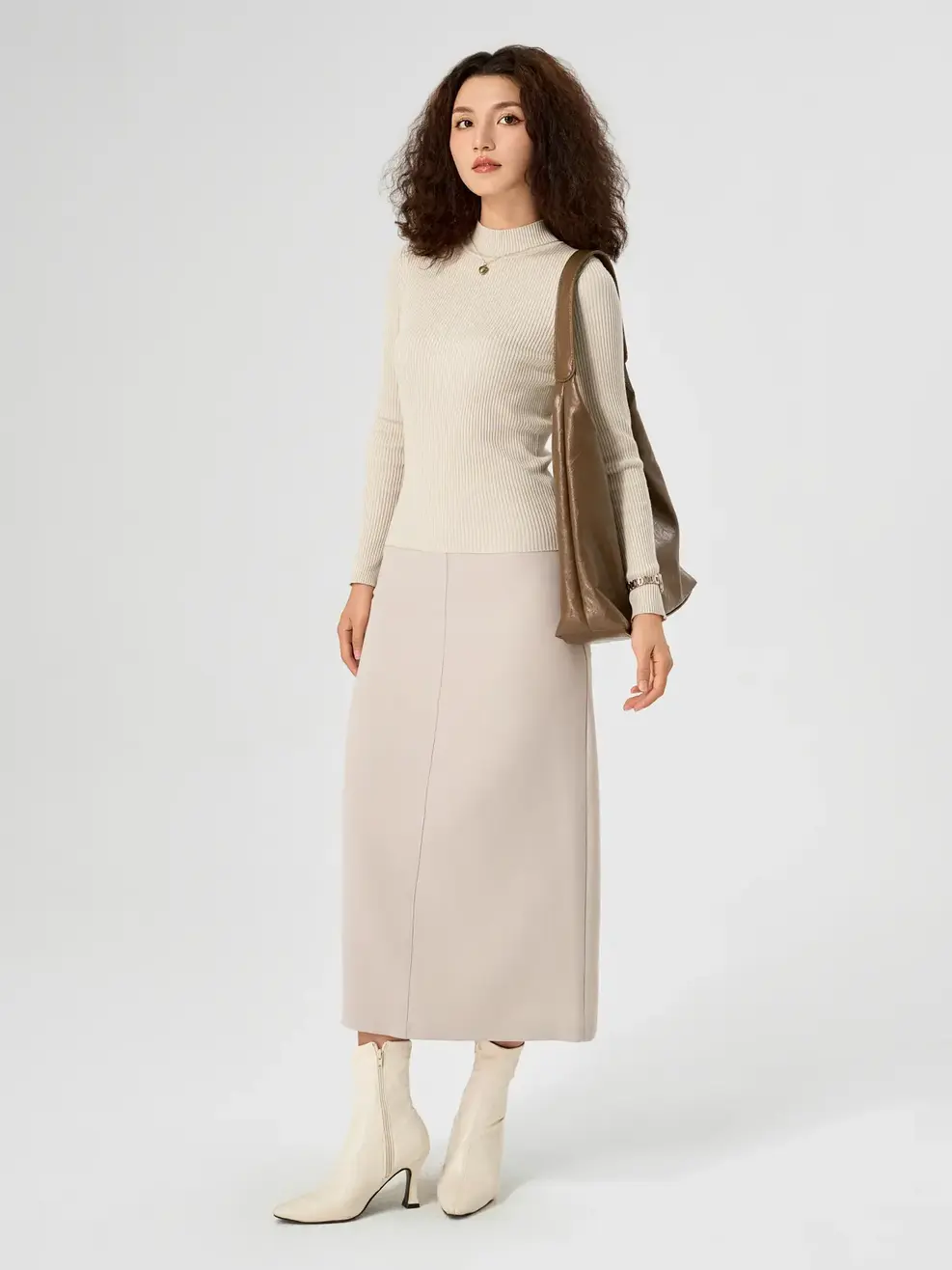 Áo Len Nữ Cổ Cao - Kem - S