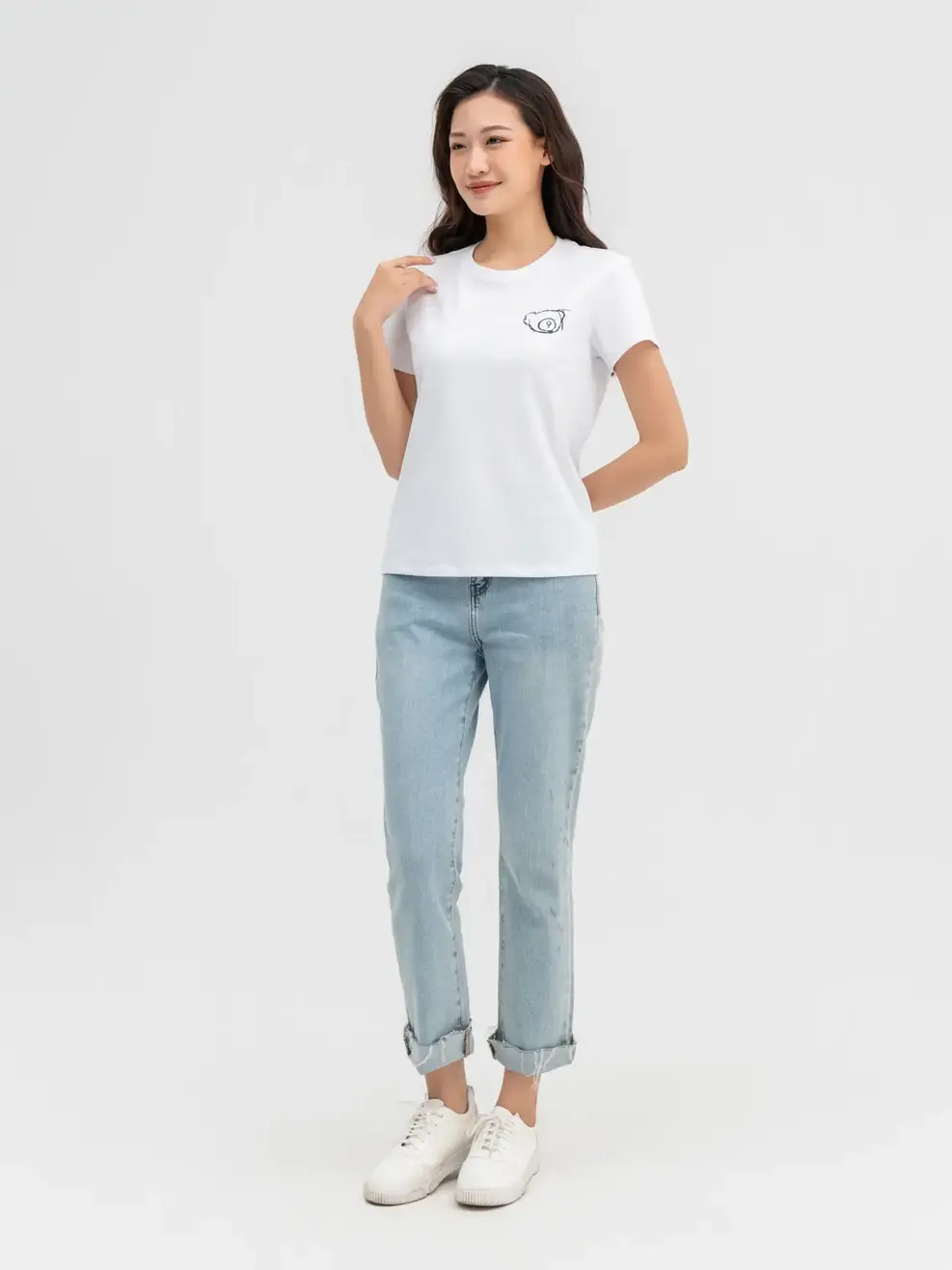 T-shirt Nữ Cơ Bản In Gấu Bột Ngô - Trắng 1 - S