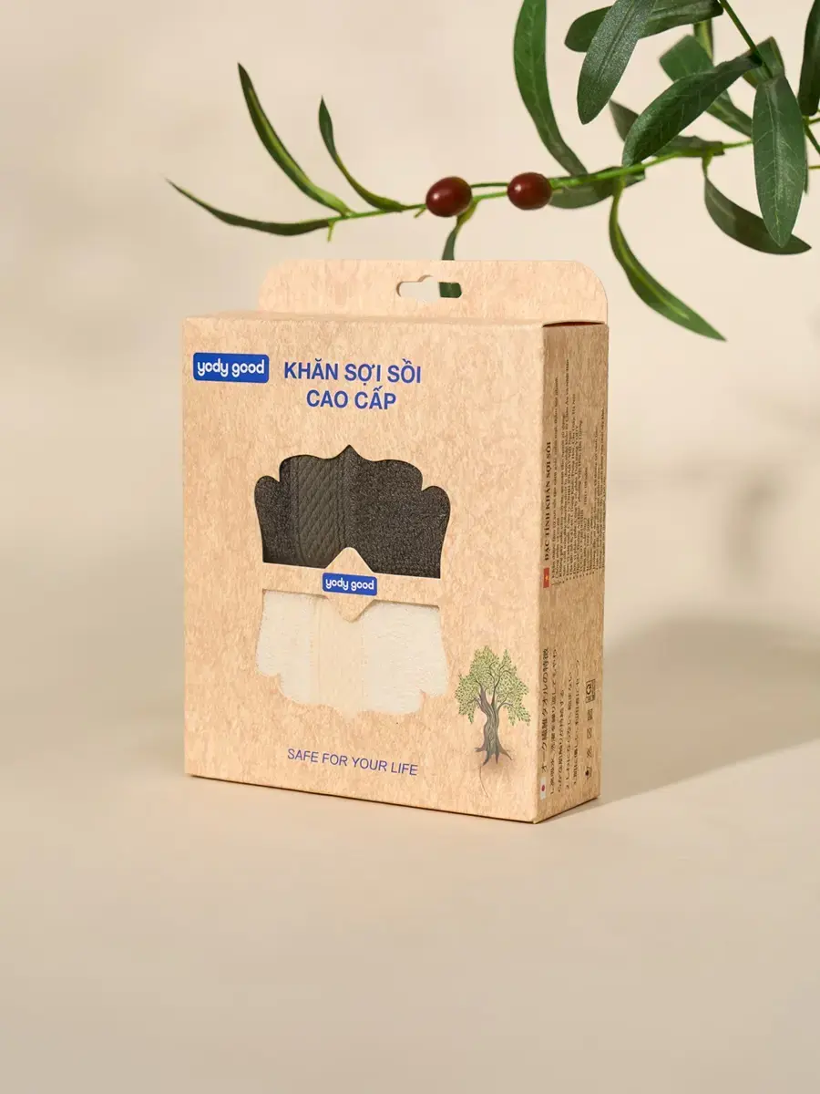 Khăn mặt sợi sồi mềm mịn combo 2 - KEM-GHI