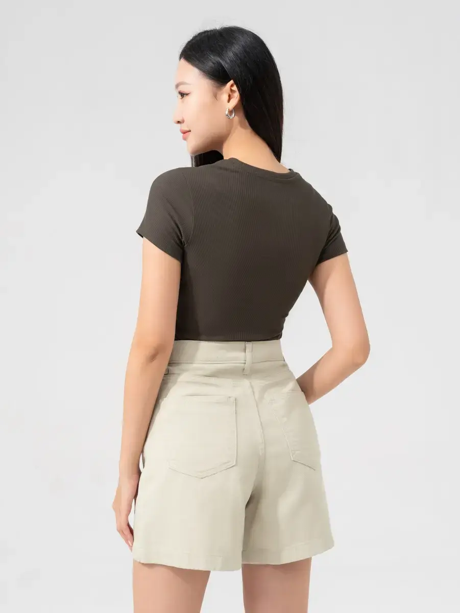 T-shirt Nữ Slimfit Thun Rib Tăm Nhỏ - Rêu - S