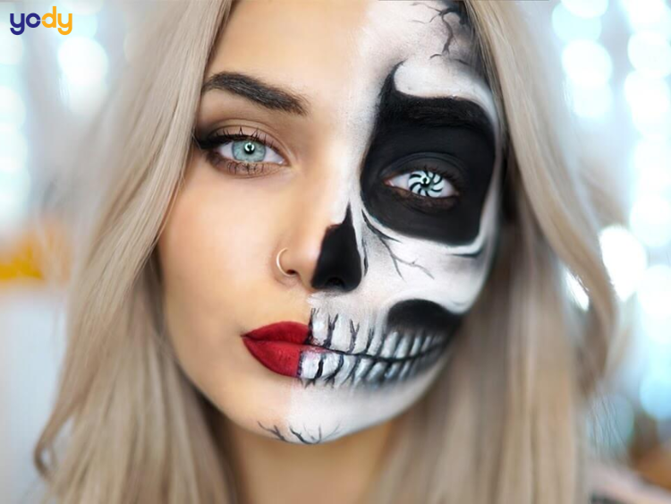Hóa trang Halloween nửa mặt người nửa mặt quái vật