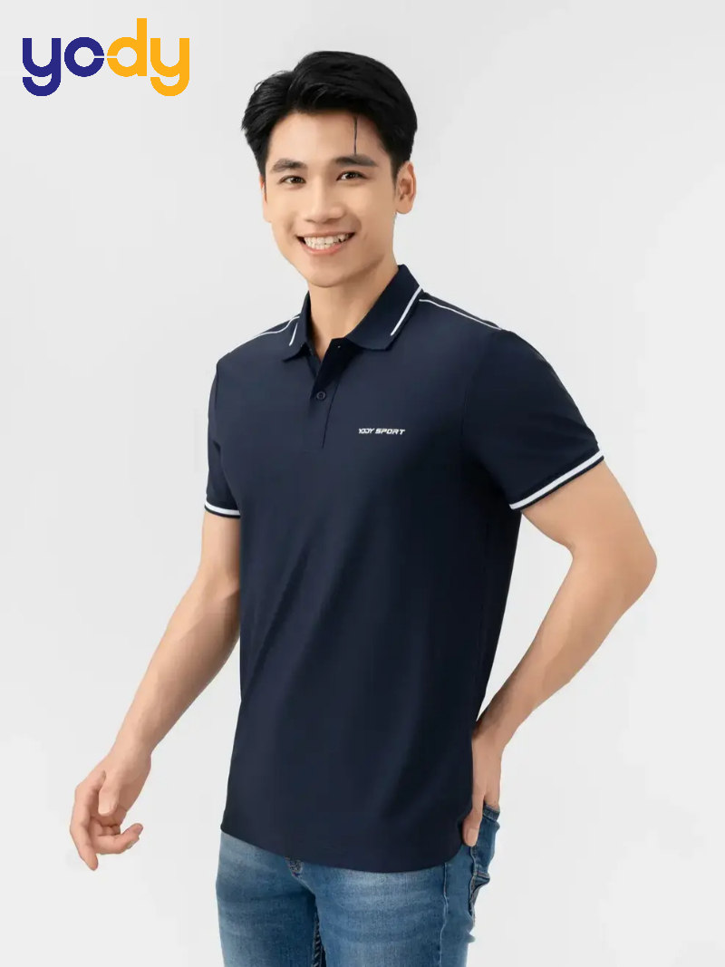Áo polo nam thể thao màu xanh đen