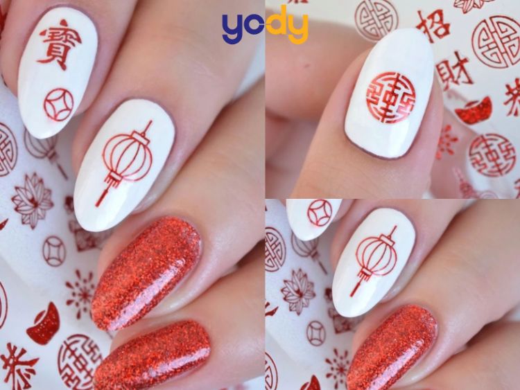 Mẫu nail trung thu đèn lồng