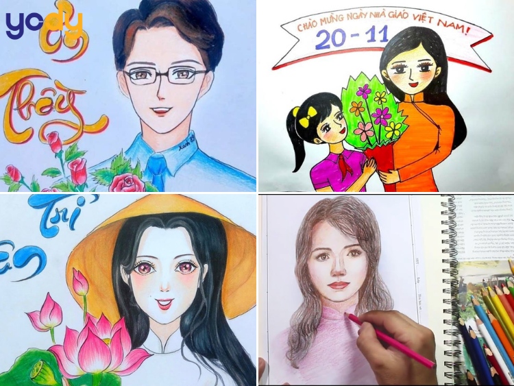 Tranh vẽ 20/11 chân dung thầy cô giáo 1