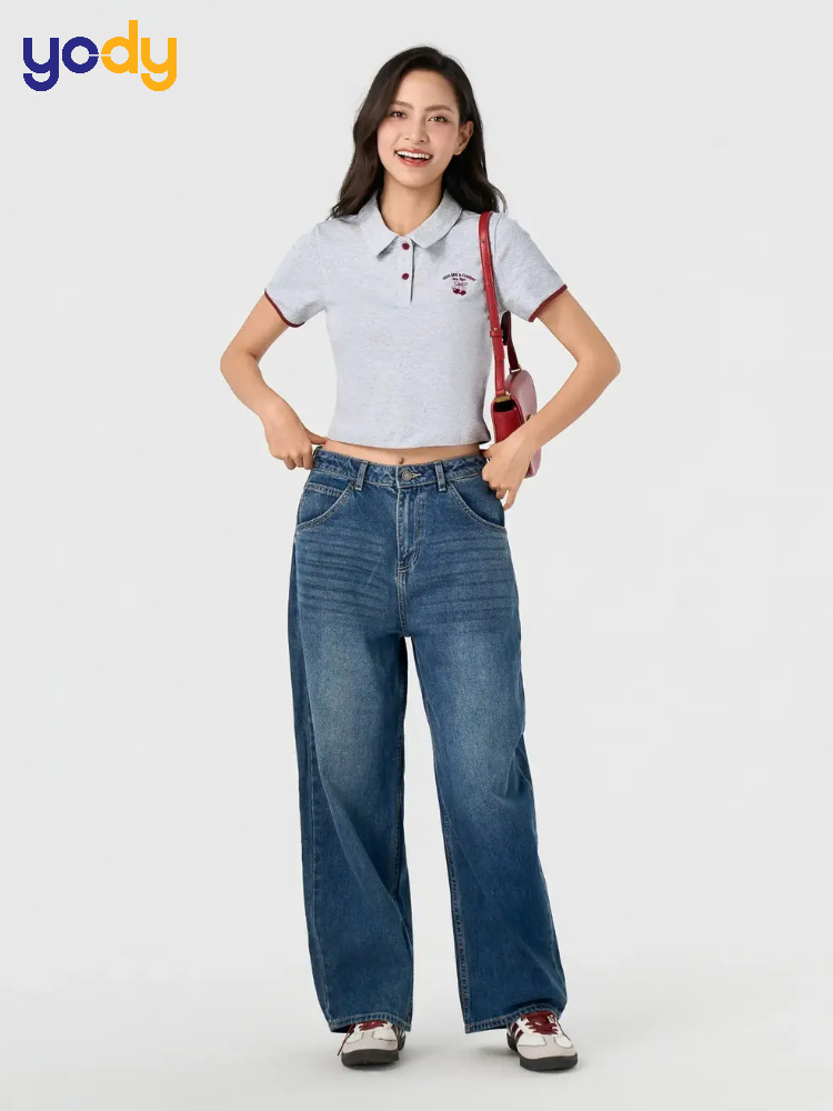 Áo Polo Nữ Crop Top Thêu Cherry