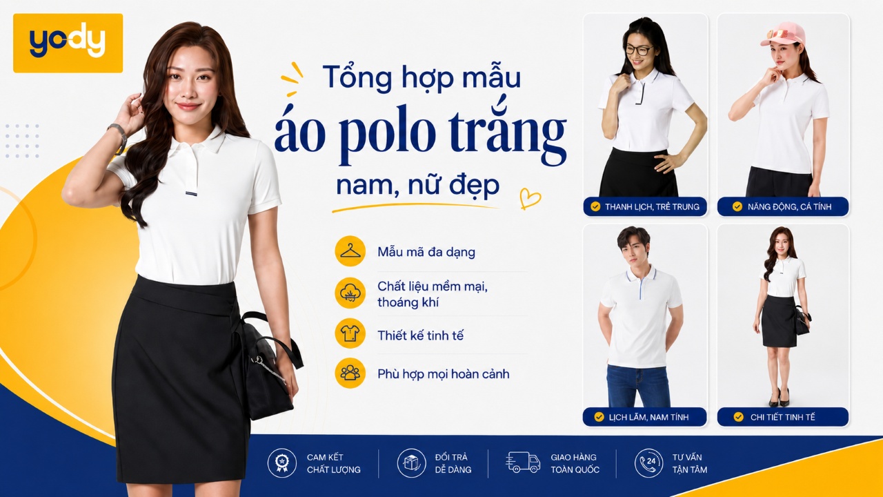 99+ Mẫu áo polo trắng tinh tế, thanh lịch, dễ phối đồ