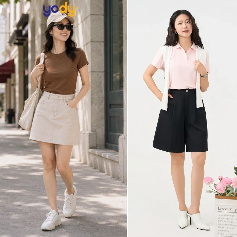 Áo thun nữ slimfit và áo polo nữ regular cổ ép đang có mức giá dưới 200k tại Yody
