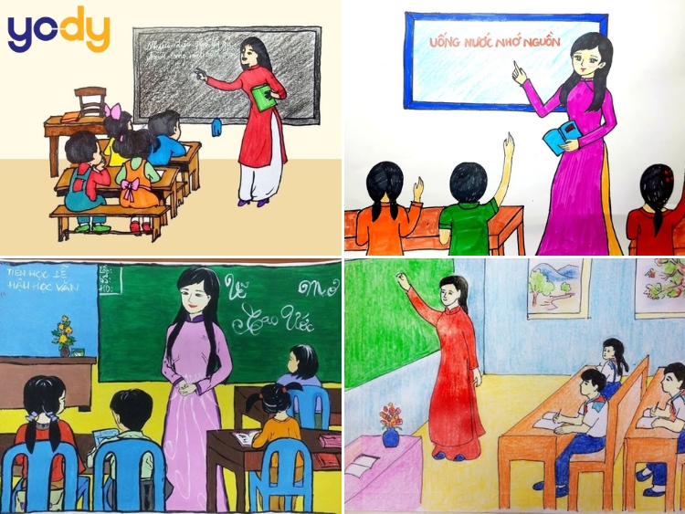 Tranh vẽ 20/11 vẽ thầy cô trên bục giảng 1