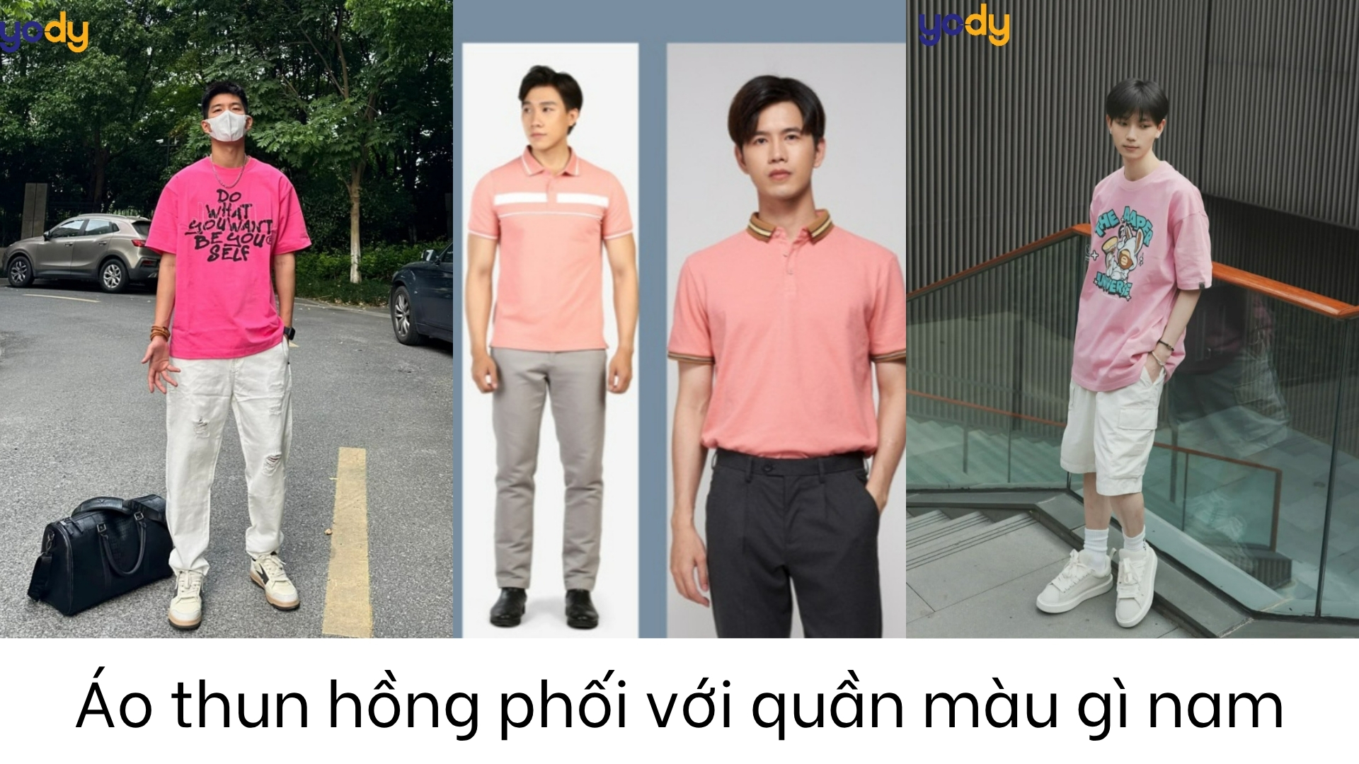 Bài viết - Áo thun hồng phối với quần màu gì nam? 10 cách mix cá tính, trẻ trung
