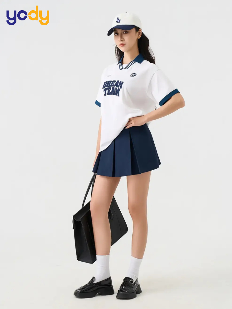 Áo Polo Nữ Relax Dreamteam Cổ V Bo Kẻ