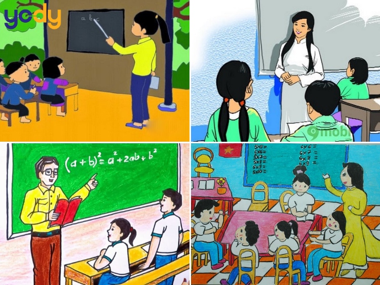 Tranh vẽ 20/11 vẽ thầy cô trên bục giảng 3