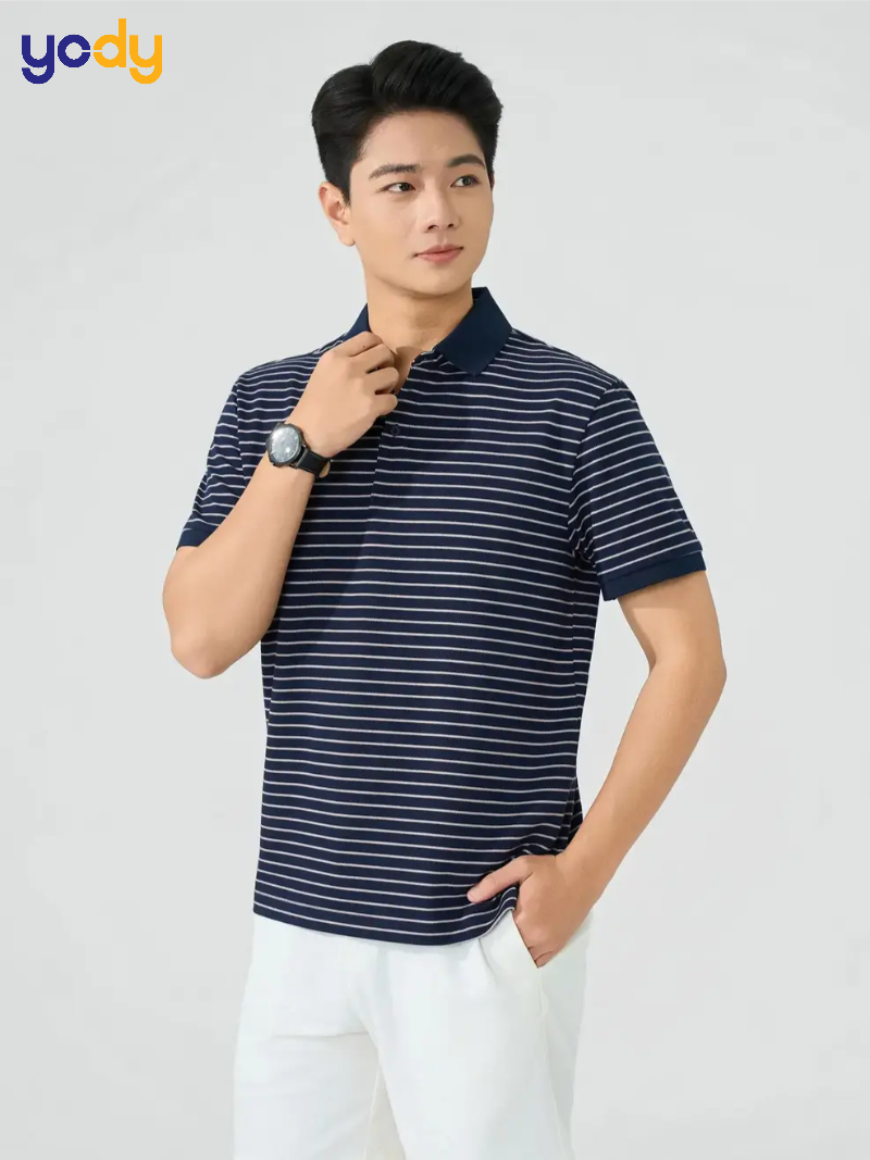 Áo Polo Nam Regular Họa Tiết Kẻ Ngang