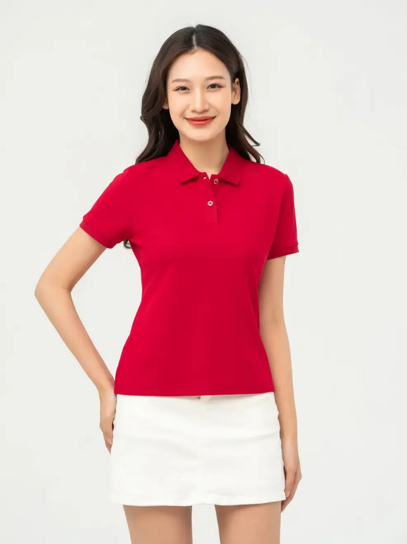 Áo polo Cafe dệt tổ ong Basic màu đỏ