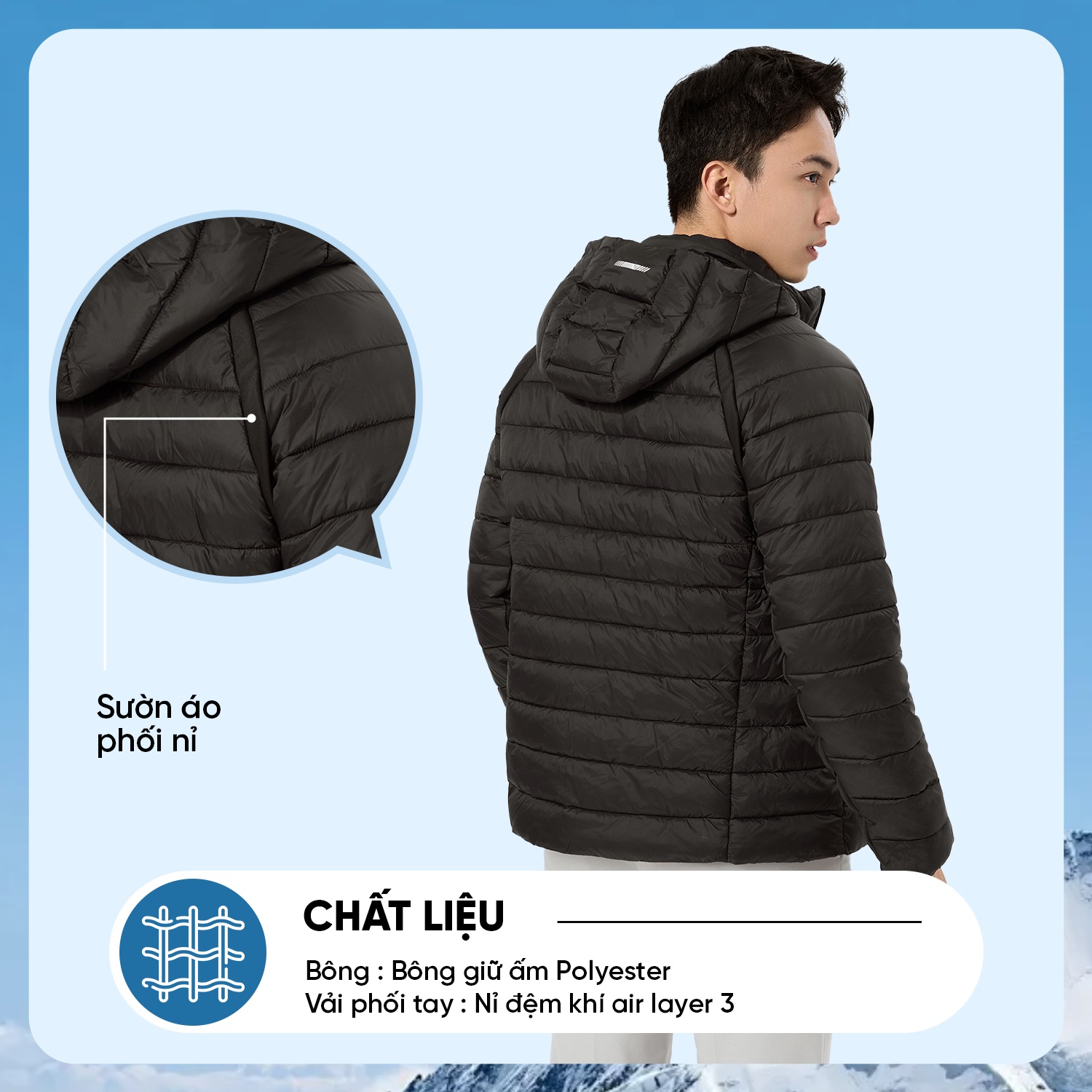 Chất liệu bông tổng hợp giúp áo nam phối nỉ giữ ấm