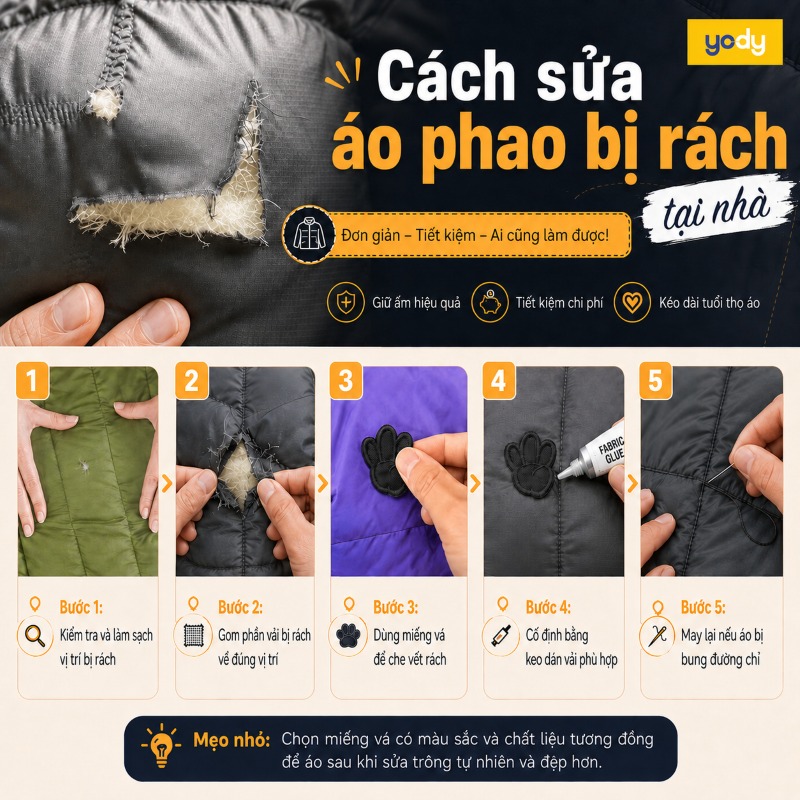 cách sửa áo phao bị rách