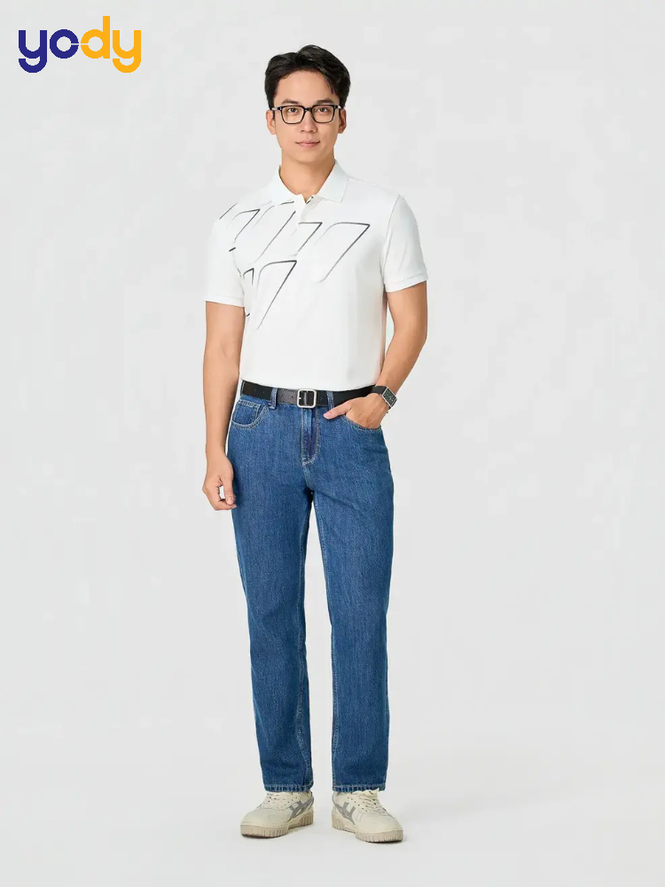 Áo Polo YODY Gia Đình Slim In Thân Trước Cổ Xẻ Tà